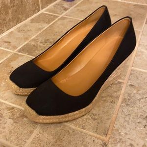 J. Crew Navy Blue Canvas Espadrille Wedges